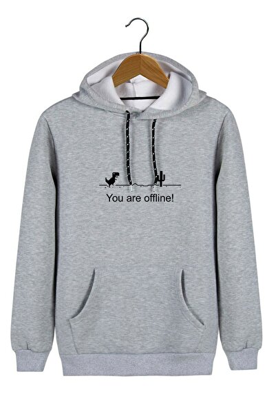 COLLIE Hanorac unisex gri, cu glugă, cu imprimeu dragon pe față, croială slim