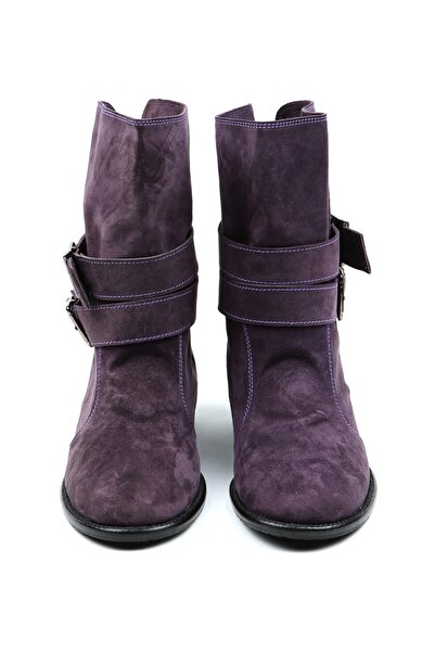 CANES AYAKKABI Kadın Mor Süet Bantlı Toka Detaylı Bot
