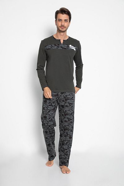 VISHENKA Men's 100% Cotton Khaki Color Camouflage Printed Pajama Set