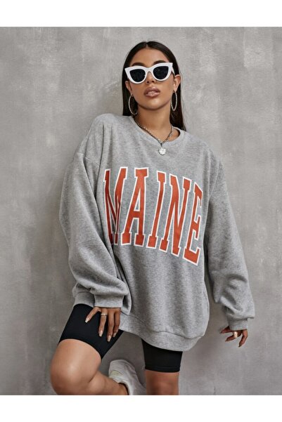 LAPS سويت شيرت نسائي مقاس كبير باللون الرمادي من ماين