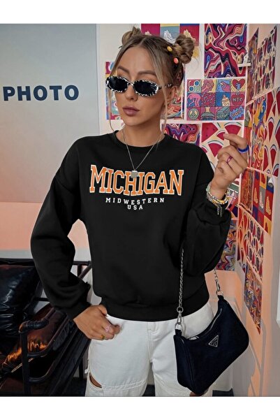 LAPS سترة نسائية كبيرة الحجم مطبوعة باللون الأسود والبرتقالي من ميشيغان