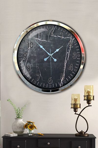 Kasva Concept Gift Decorative 52 cm Chrome Metal Patterned Wall Clock