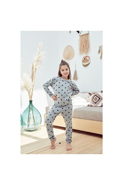 Eros 29611 Сірий зірковий малюнок бавовняний довгий рукав дитячий піжамний ко...