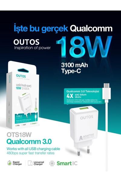 OUTOS 18w 3100 Mah Qualcomm Type-c Usb Hızlı Şarj