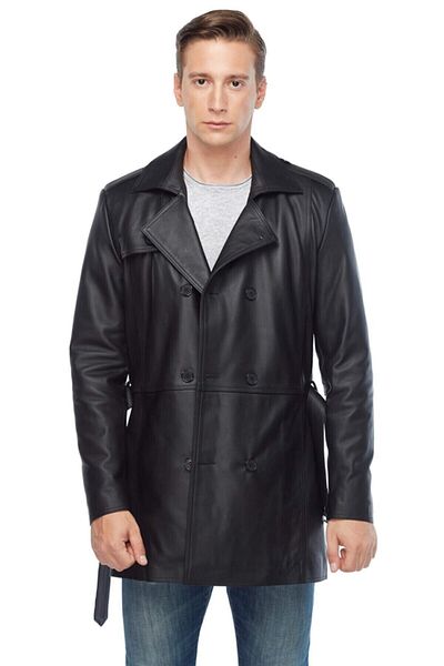 Deriza Everest 35-303 Men's Black Genuine Leather Jacket-Coat-Trench Coat