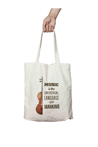 ART HEDİYE Music Is Universal Two Side Lasting Printed Washable Cloth Bag Sho...