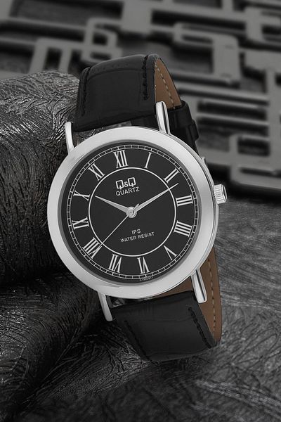 Q&Q Unisex Black Leather Cord Wrist Watch 3G2139