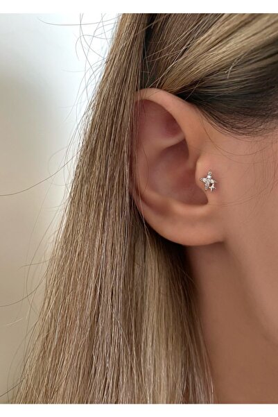 Okkostore Kadın Silver Ikili Yıldız Tragus Kıkırdak Piercing