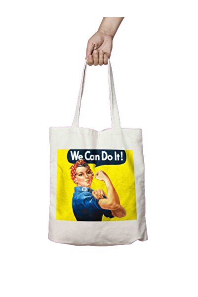 ART HEDİYE We Can Do It Τσάντα ώμου με δύο πλευρές με μόνιμη στάμπα που πλένεται