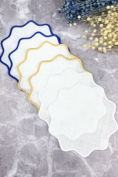 WEARE2 Șervețele de cocktail, albastre, aurii și albe, brodate cu flori ovale...