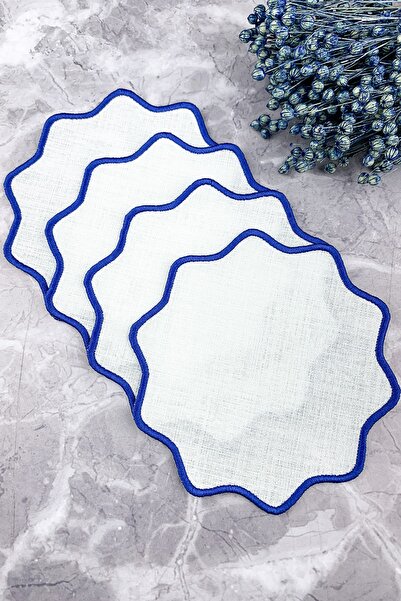 WEARE2 Șervețele de cocktail ovale, brodate cu flori, de culoare albastră, pa...