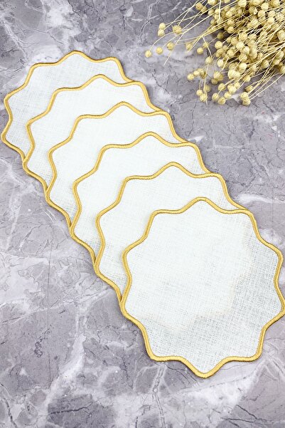 WEARE2 Set de 6 cocktailuri cu flori ovale brodate, de culoare aurie