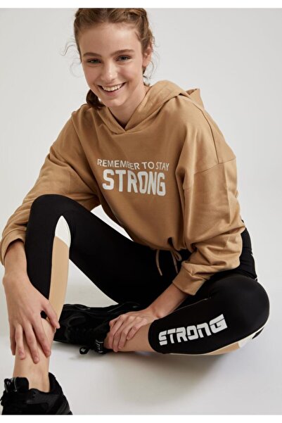 DeFacto Hooded Lace-Up Waist Relax Fit Crop Sweatshirt