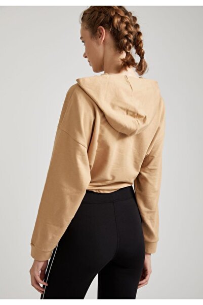 DeFacto Hooded Lace-Up Waist Relax Fit Crop Sweatshirt