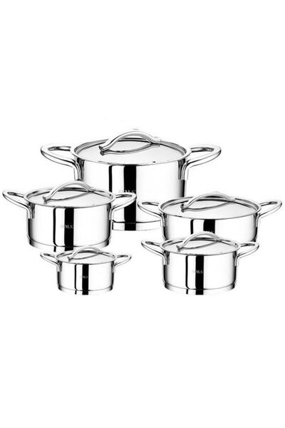 OMS 1011-s 10 Parça Çelik Tencere Seti-sade Kulplu