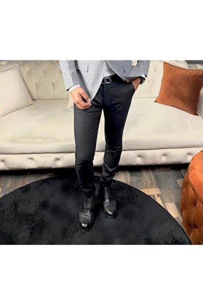 leonmen Italian Cut Slim Fit Men's Black Fabric Trousers