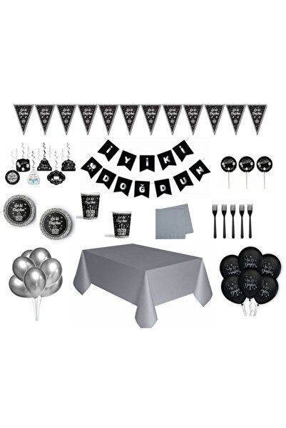 PartyGross Μαύρο Ασημί Σετ για πάρτι γενεθλίων για 16 άτομα