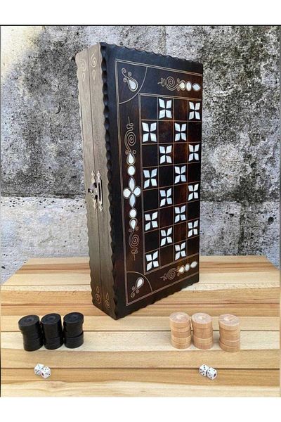 megame Wooden Original Pearlescent Handmade Backgammon, Antep Handmade Backgammon