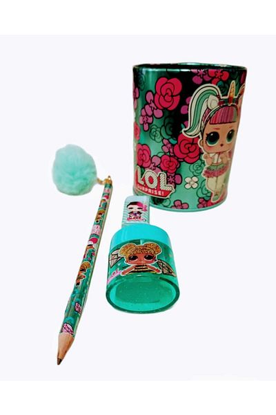 Timon Lol Pompom Pencil Eraser Pencil Sharpener and Desktop Pencil Holder Set