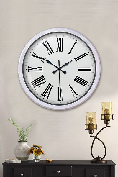 Kasva Concept Gift Decorative 52 cm White Metal Roman Numeral Wall Clock