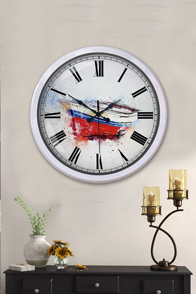 Kasva Concept Gift Decorative 52 cm White Metal Boat Wall Clock