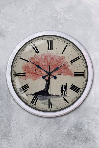 Kasva Concept Gift Decorative 52 cm White Metal Pink Tree Wall Clock