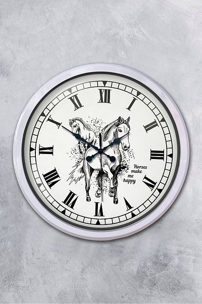 Kasva Concept Gift Decorative 52 cm White Metal Horse Wall Clock