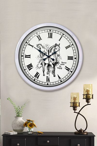 Kasva Concept Gift Decorative 52 cm White Metal Horse Wall Clock