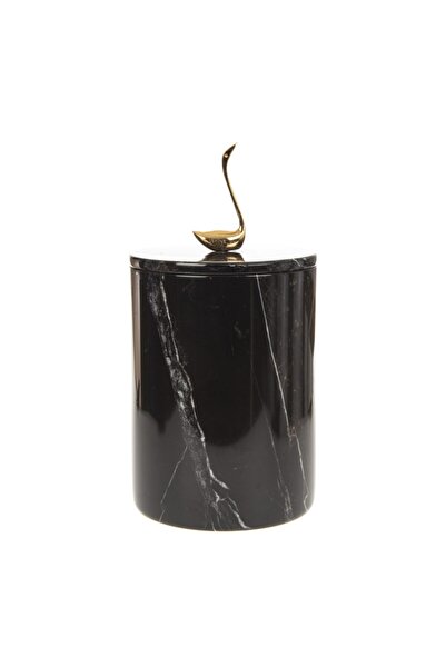 Genel Markalar Dekoratif Siyah Mermer Çöp Kovası Gold Kuğu Kuş Detaylı