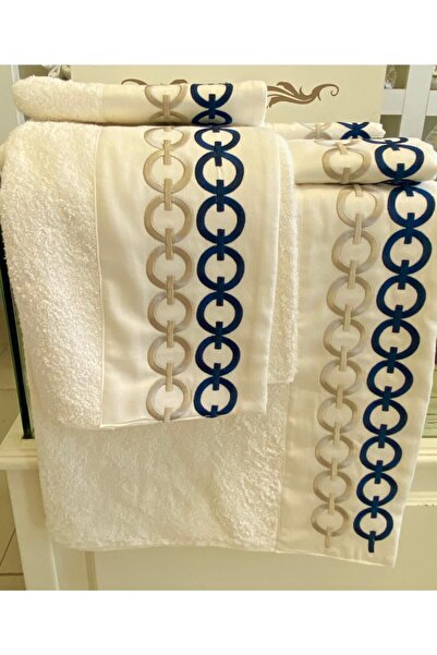 cantasarım ev tekstili Zincir Nakış Işlemeli 2'li %100 Bambu El&yüz Banyo Havlu