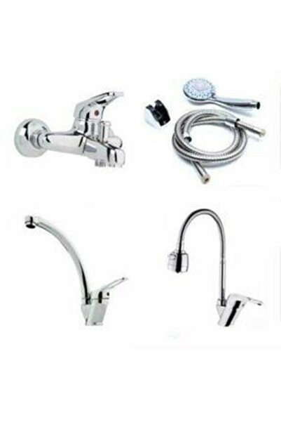Beyazsu Mutfak Lavabo Banyo Musluğu Çeşmesi Bataryası Duş Seti 4 Lü Set