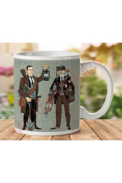 ART HEDİYE كوب مطبوع على الجانبين من Lovecraft ونيكولا تيسلا