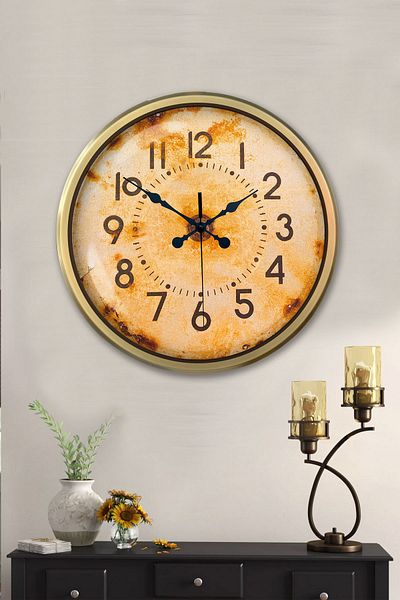 Kasva Concept 52 cm Gold Metal Antique Dial Wall Clock
