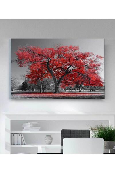 StellaStore Kırmızı Ağaçlı Kanvas Tablo