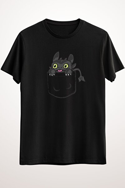 GreenMint Unisex Siyah Tişört Pocket Toothless