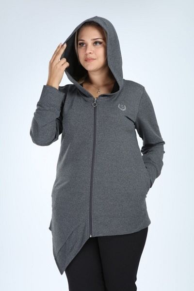 HN TEKSTİL Jachetă Antracit Pianoluce Plus Size - cu fermoar frontal și buzunar P5109