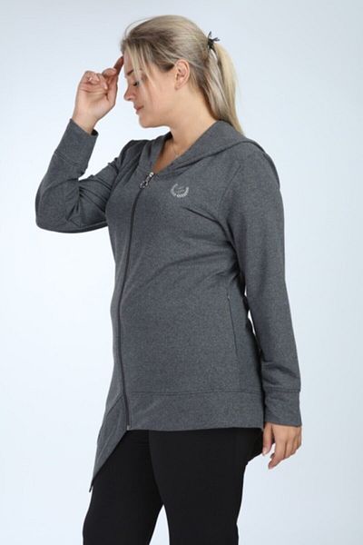 HN TEKSTİL Jachetă Antracit Pianoluce Plus Size - cu fermoar frontal și buzunar P5109
