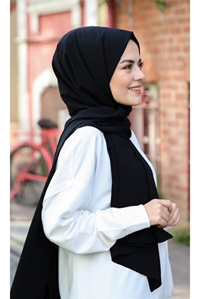 Ebruli Siyah Düz Medine Ipeği Şal