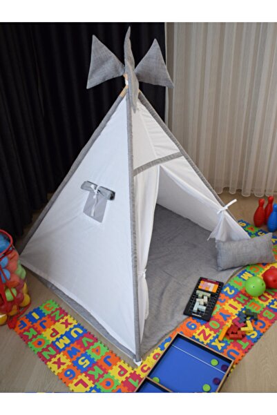 miniks Pamuk Ahşap Çocuk Oyun Çadırı Evi Kızılderili Çadırı Yastık