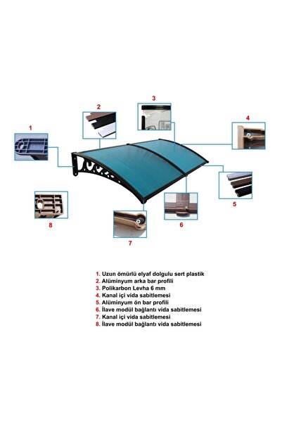 Yapısan Plastik Ayak 6mm Levhalı Pratik Sundurma Kanopi 100x300 Cm Siyah