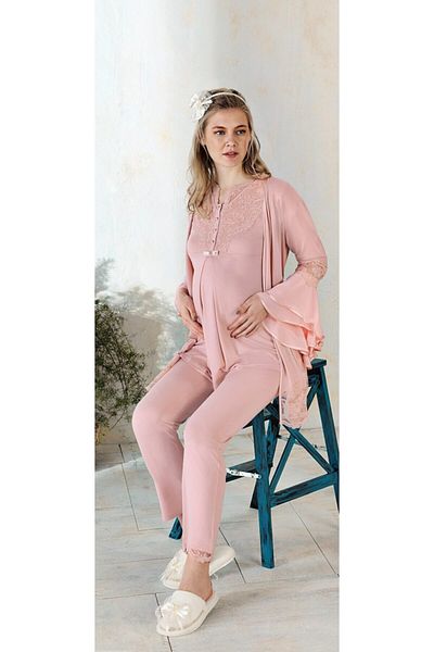 Fantasy 1115 Irene Powder Color Maternity Pajamas Set with Dressing Gown