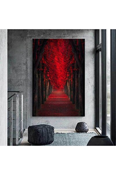 StellaStore Kırmızı Ağaçlı Orman Yolu Kanvas Tablo