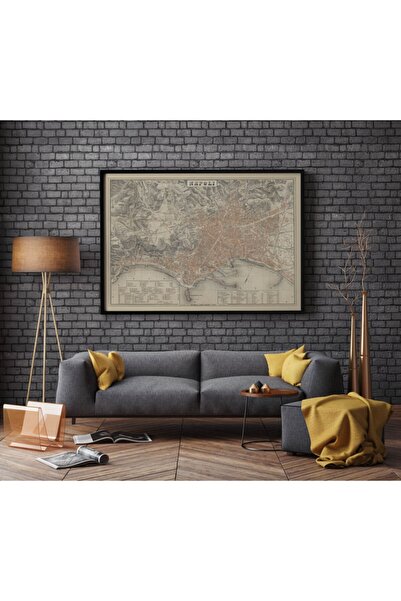 Pegziz Italya Napoli 1860 Şehir Planı Haritası Sanatsal Duvar Dekorasyon Post...