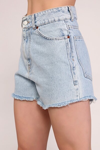 MJORA Yüksek Bel Denim Bermuda Şort