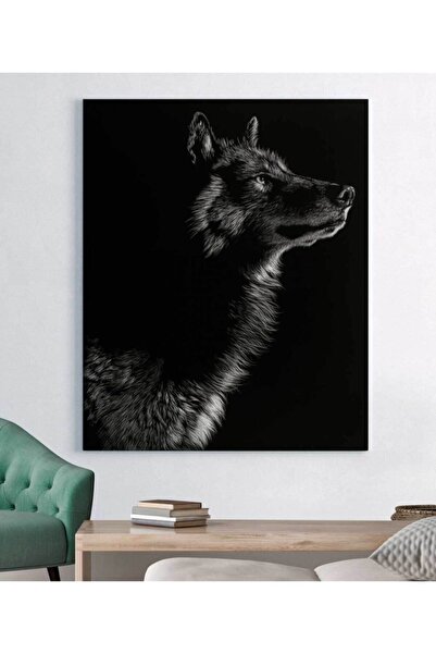 StellaStore Siyah Beyaz Kurt Kanvas Tablo