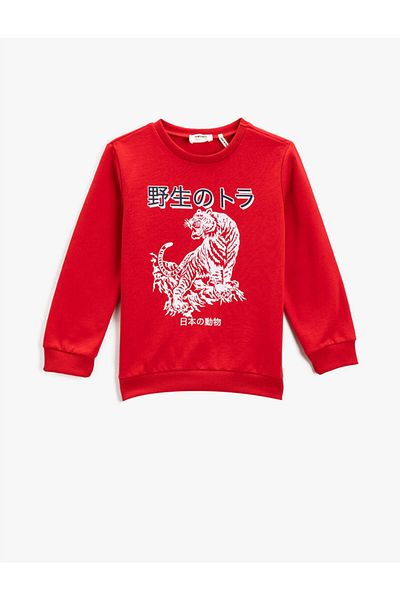 Koton Tiger Printed Long Sleeve Sweatshirt Cotton