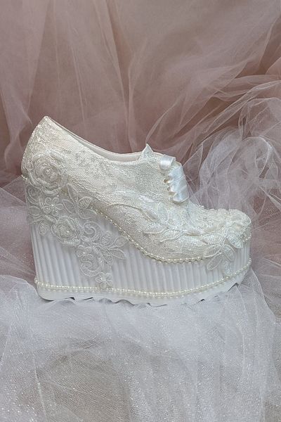 Berush Bride Seria 501 Pantofi de rochie de mireasă din dantelă franceză cu toc pană
