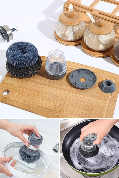 Trendpoint Set of 2 Dishwashing Sponge with Detergent Tank & Wire Practical Cleaning Bathroom Sink