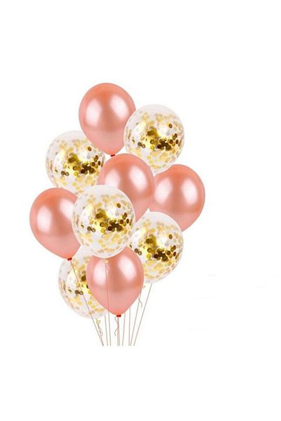 Deniz Party Store Rose Gold Balloon Set with Transparent Gold Confetti 10 Pieces