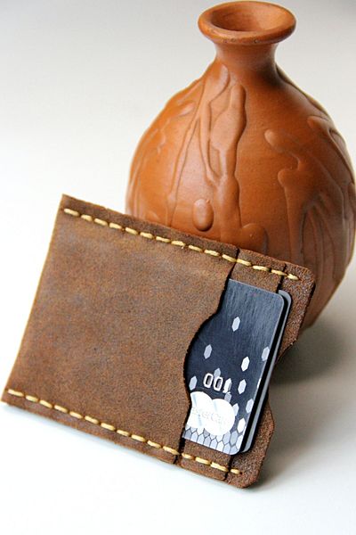 Argentum Look Handmade Genuine Leather Brown Suede Card Holder - Al-krt015